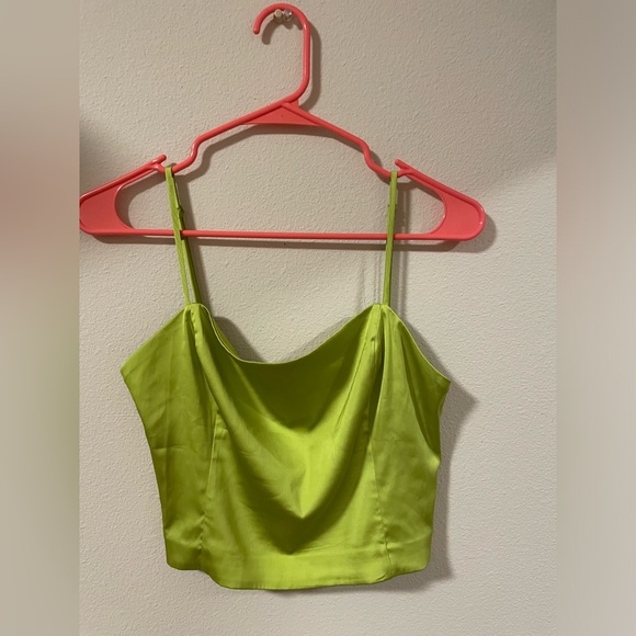 Women’s Satin Tops Neon Green Color - Picture 3 of 6